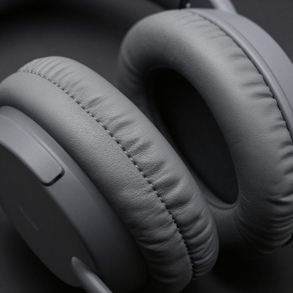 Close-up of the stitched protein leather ear cushion.