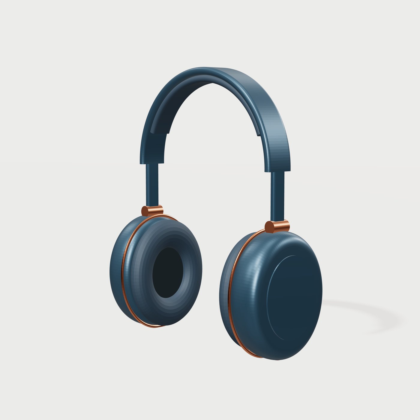 Norn One wireless headphones in fjord blue with copper details, on a light grey background.