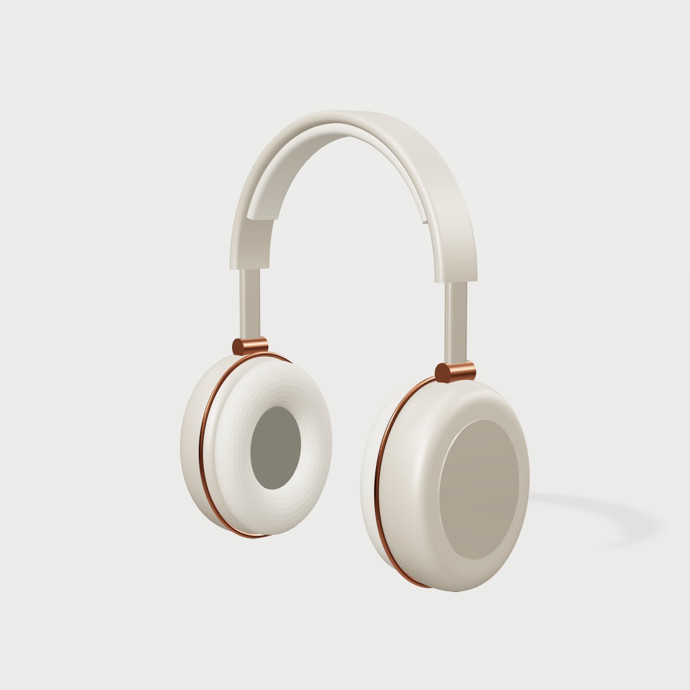 Norn One wireless headphones in sand with copper details, on a light grey background.